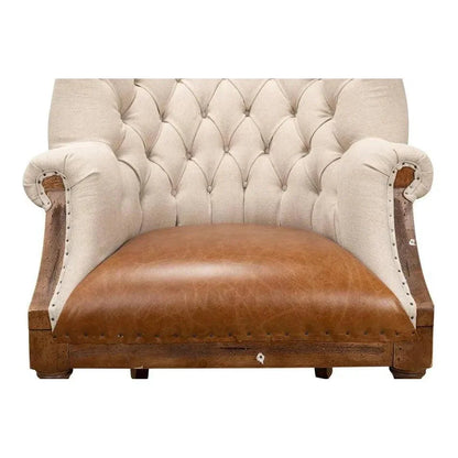 Welsh Beige Wing Accent Chair Linen, Burlap, Leather - LOOMLAN - Sarreid - Accent Chairs