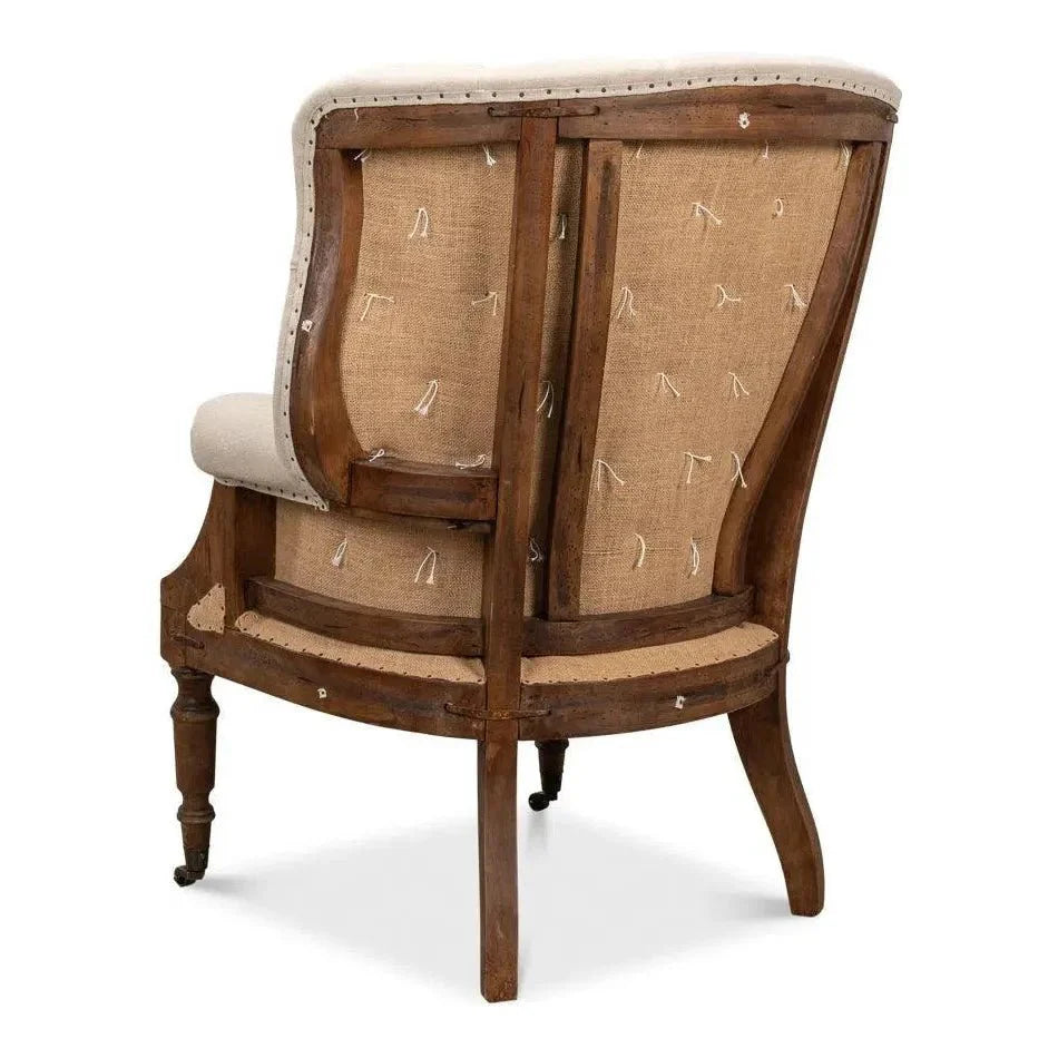 Welsh Beige Wing Accent Chair Linen, Burlap, Leather - LOOMLAN - Sarreid - Accent Chairs