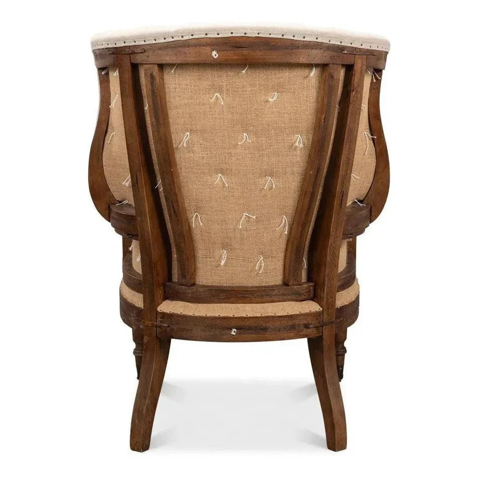 Welsh Beige Wing Accent Chair Linen, Burlap, Leather - LOOMLAN - Sarreid - Accent Chairs