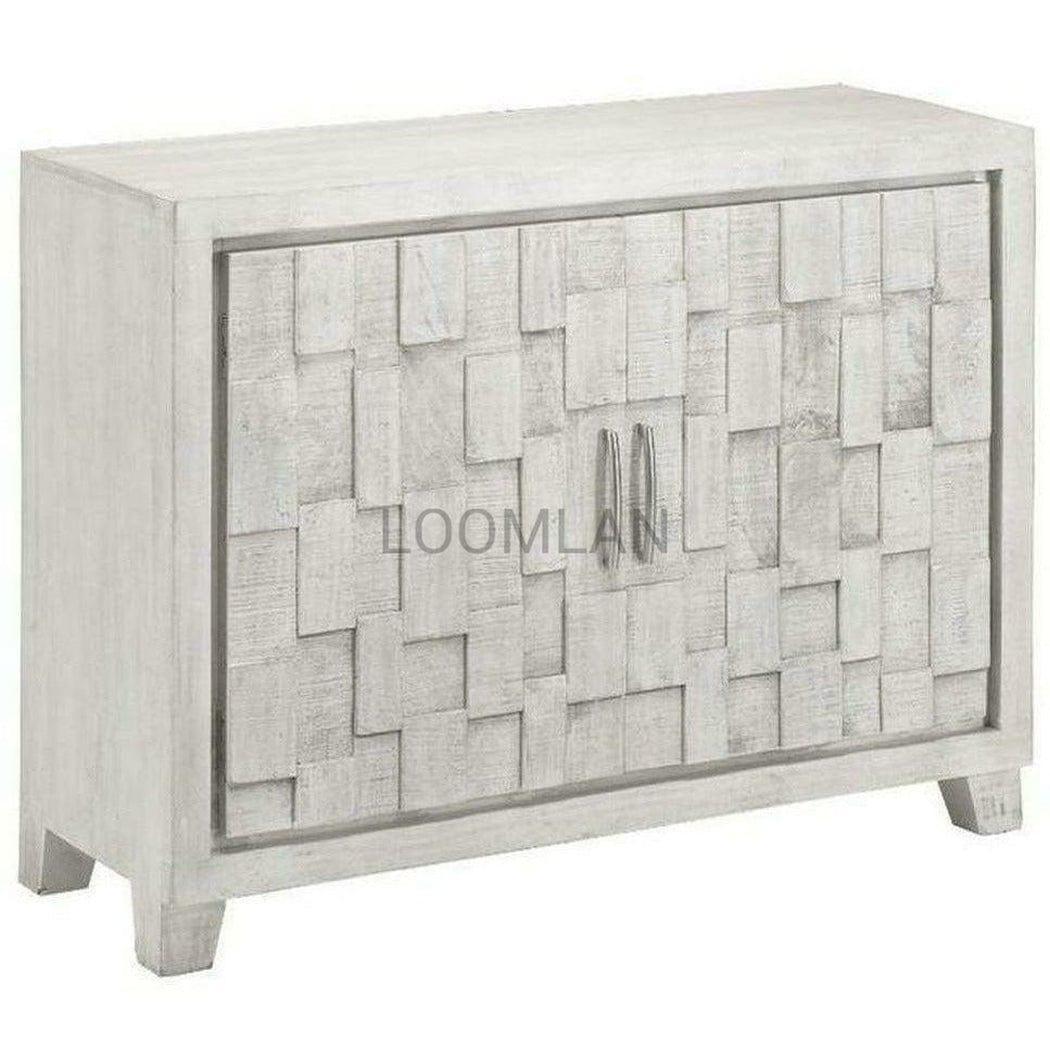 White Accent Cabinet Small Sideboard Hand Carved Door - Sideboards and Things Brand_LOOMLAN Home, Color_White, Features_Handmade, Features_Handmade/Handcarved, Features_Repurposed Materials, Features_With Drawers, Finish_Chrome, Finish_Whitewashed, Height_30-40, Legs Material_Wood, Materials_Metal, Materials_Wood, Metal Type_Chrome, Metal Type_Steel, Shelf Material_Wood, Width_40-50, Wood Species_Mango