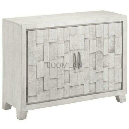 White Accent Cabinet Small Sideboard Hand Carved Door - Sideboards and Things Brand_LOOMLAN Home, Color_White, Features_Handmade, Features_Handmade/Handcarved, Features_Repurposed Materials, Features_With Drawers, Finish_Chrome, Finish_Whitewashed, Height_30-40, Legs Material_Wood, Materials_Metal, Materials_Wood, Metal Type_Chrome, Metal Type_Steel, Shelf Material_Wood, Width_40-50, Wood Species_Mango