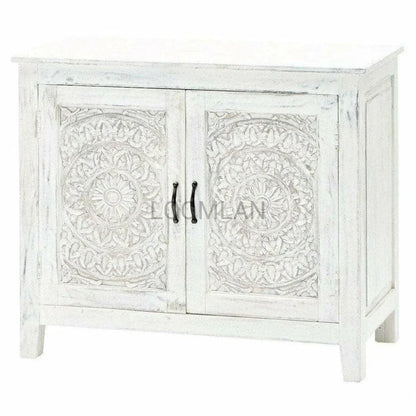 White Bohemian Hand Carved Accent Cabinet - LOOMLAN - LOOMLAN - Accent Cabinets