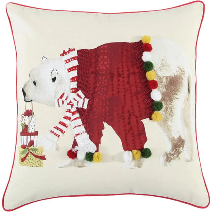 White Christmas Decorative Pillow Welted Isah