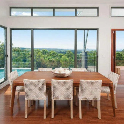 White Leather Woven Lulua Dining Chair Teak Wood - LOOMLAN - Artesia - Dining Chairs