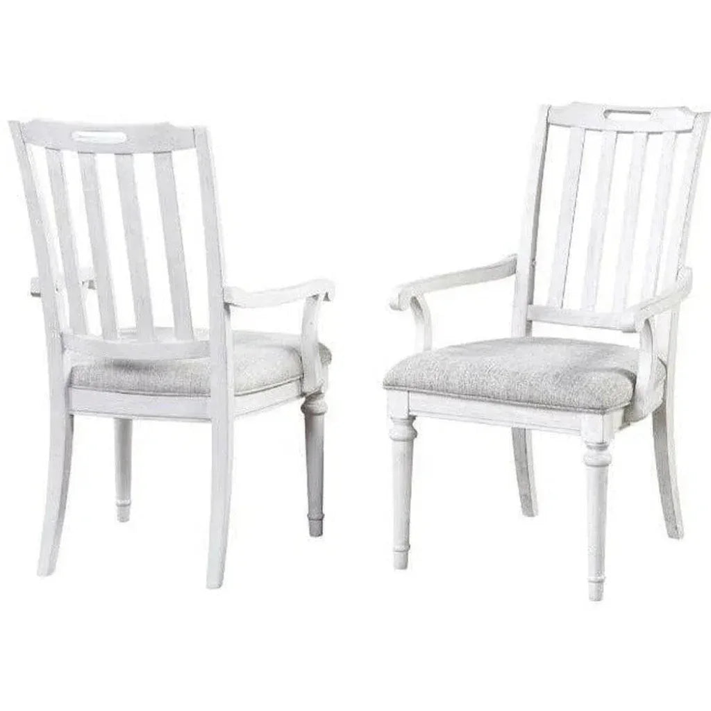 White Two - Tone Wooden Slat Back Arm Chair 2PC - LOOMLAN - Panama Jack - Dining Chairs