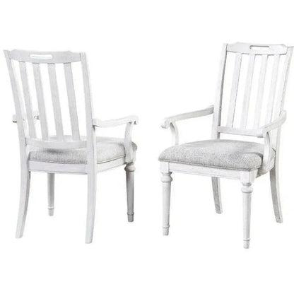 White Two - Tone Wooden Slat Back Arm Chair 2PC - LOOMLAN - Panama Jack - Dining Chairs