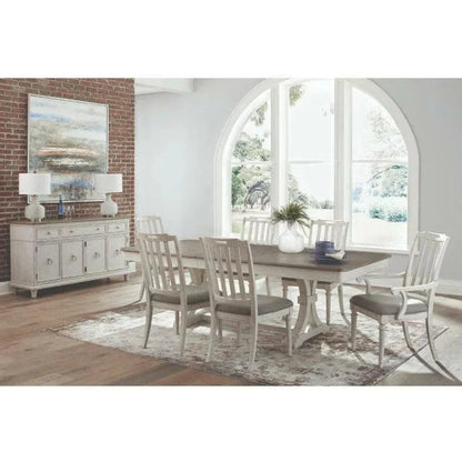 White Two - Tone Wooden Slat Back Arm Chair 2PC - LOOMLAN - Panama Jack - Dining Chairs