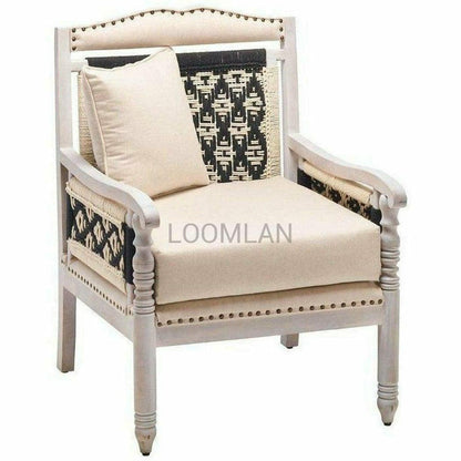 White Wash Base Rope Woven Upholstered Accent Chair Cream - Sideboards and Things Accents_Natural, Brand_LOOMLAN Home, Color_Beige, Color_Black, Color_Tan, Color_White, Features_Exposed Wood, Features_Handmade, Features_Handmade/Handcarved, Features_Repurposed Materials, Finish_Nailhead Trim, Game Room, Legs Material_Wood, Materials_Rope, Product Type_Occasional Chair, Upholstery Type_Rope, Wood Species_Mango