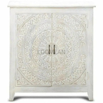 Whiteed Lace Mandala Accent Cabinet - LOOMLAN - LOOMLAN - Accent Cabinets
