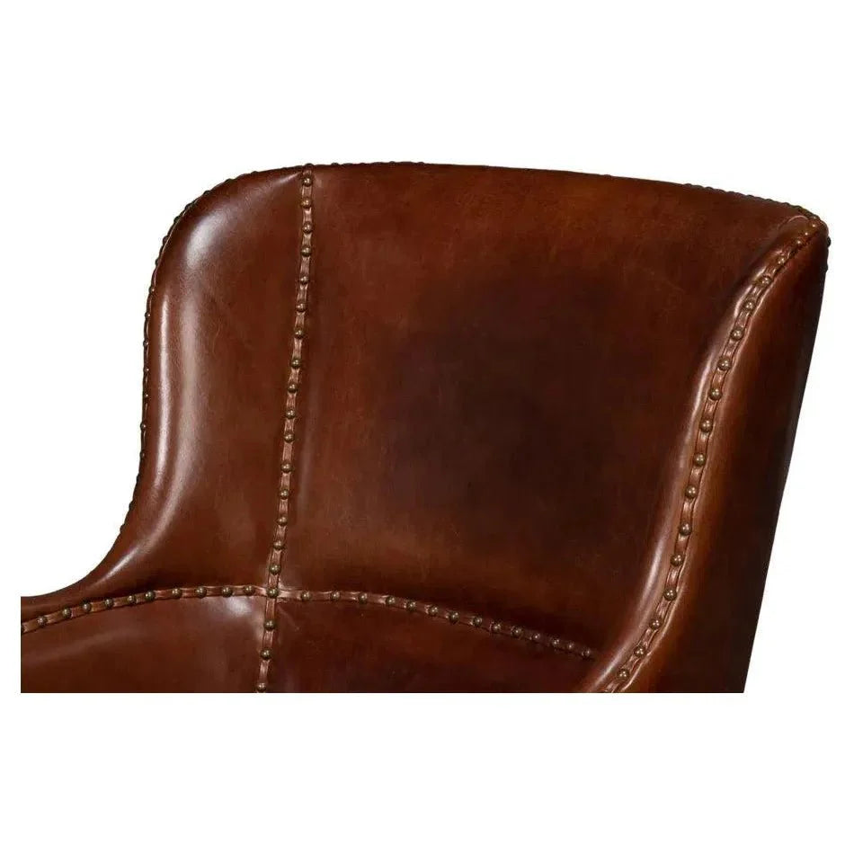 Whitney Distilled Leather Brown Arm Chair - LOOMLAN - Sarreid - Club Chairs