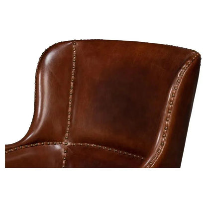 Whitney Distilled Leather Brown Arm Chair - LOOMLAN - Sarreid - Club Chairs