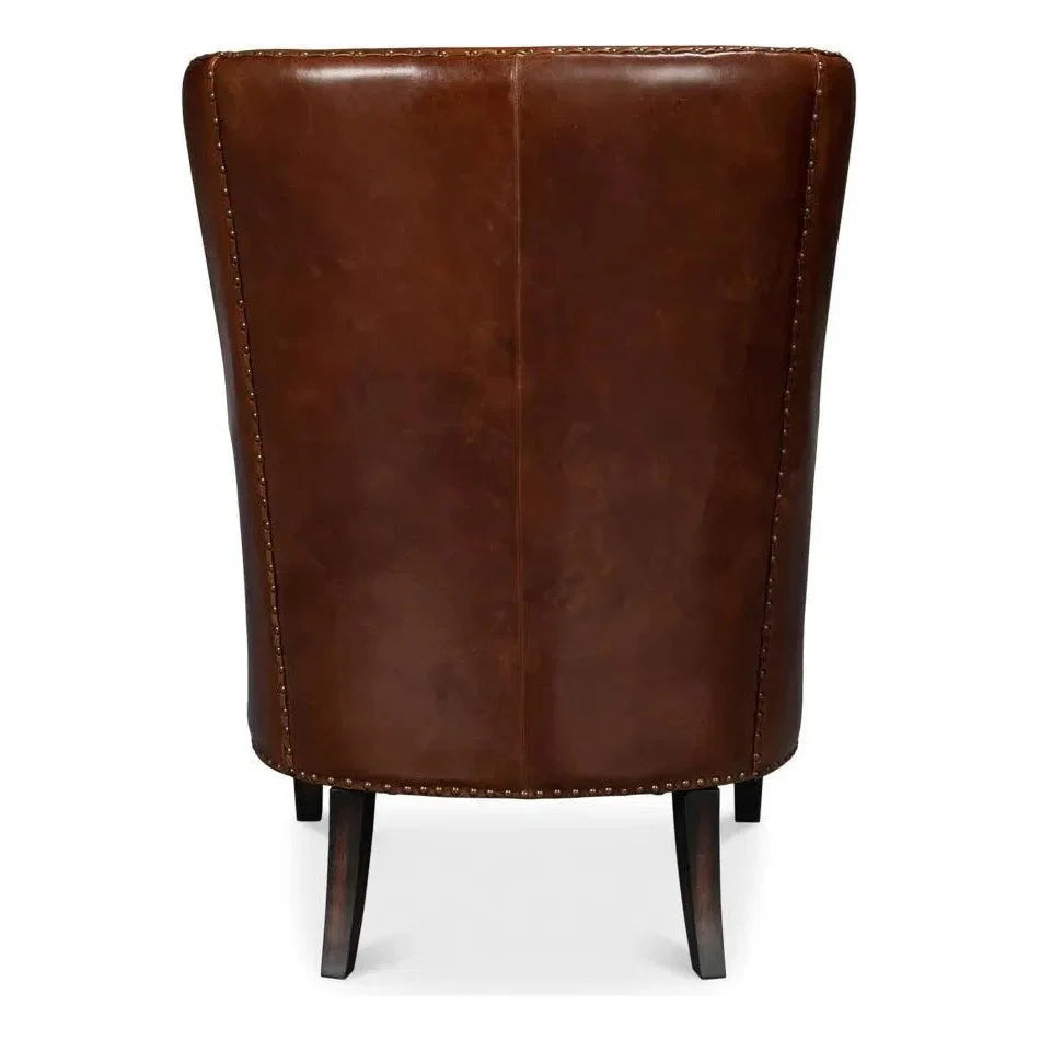 Whitney Distilled Leather Brown Arm Chair - LOOMLAN - Sarreid - Club Chairs