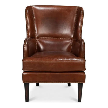 Whitney Distilled Leather Brown Arm Chair - LOOMLAN - Sarreid - Club Chairs