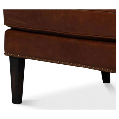 Whitney Distilled Leather Brown Arm Chair - LOOMLAN - Sarreid - Club Chairs