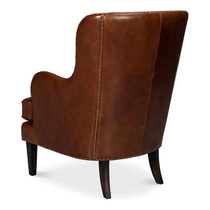 Whitney Distilled Leather Brown Arm Chair - LOOMLAN - Sarreid - Club Chairs