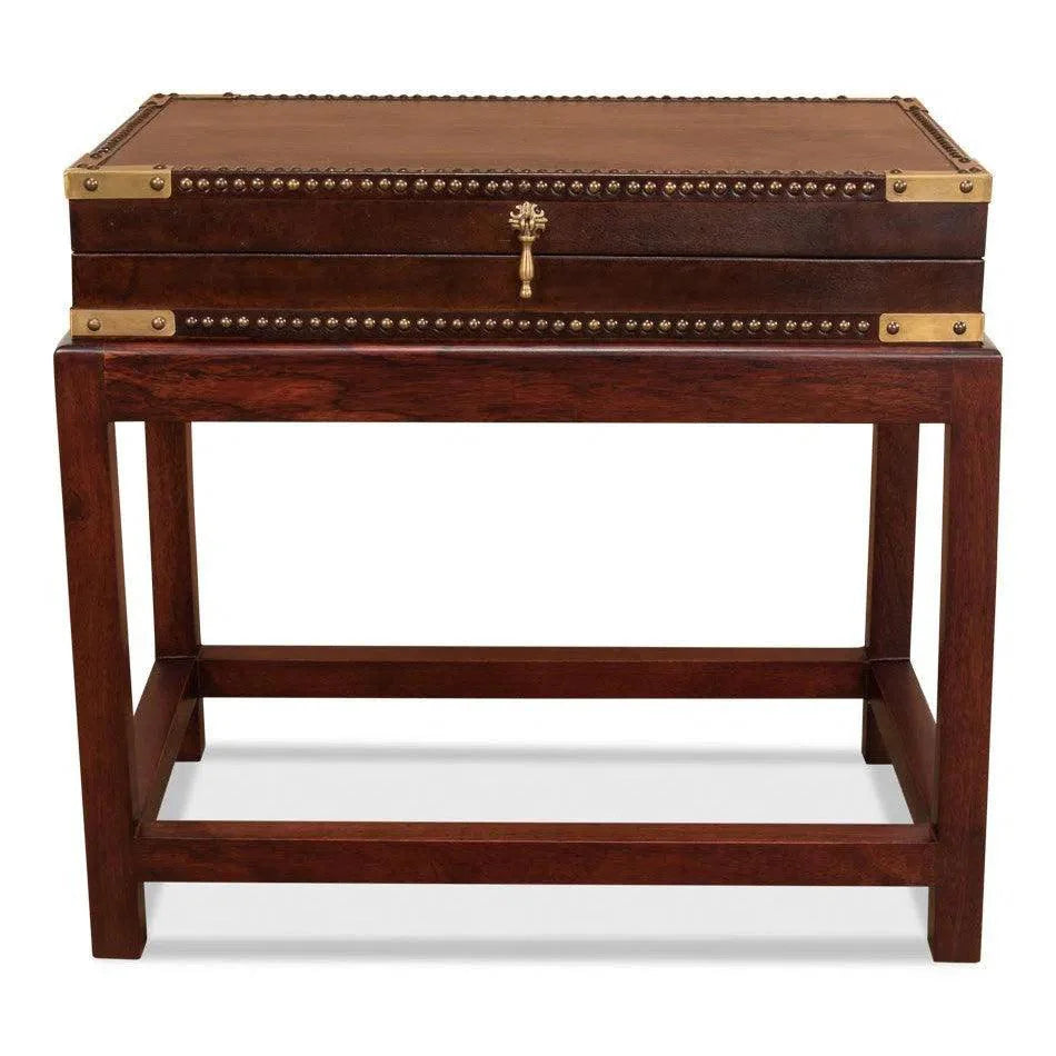 Winchester Box On Stand Leather Accent Cabinet - LOOMLAN - Sarreid - Side Tables
