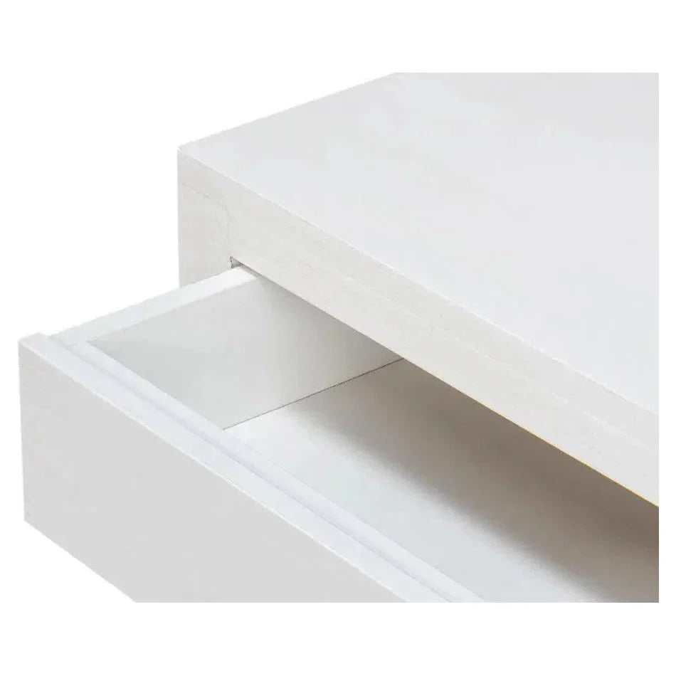 Sarreid Windy Wood White Rectangular Side Table Single Drawer