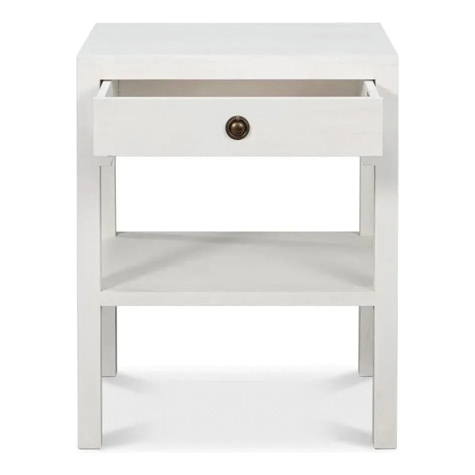 Sarreid Windy Wood White Rectangular Side Table Single Drawer