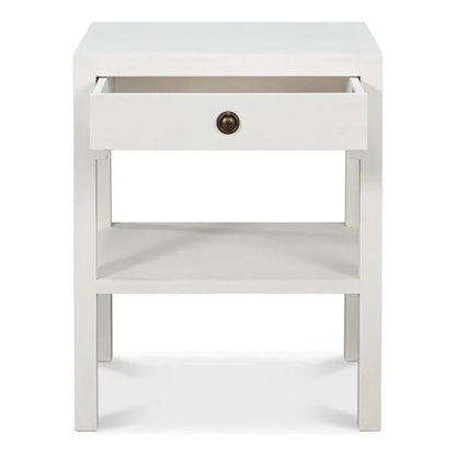 Sarreid Windy Wood White Rectangular Side Table Single Drawer