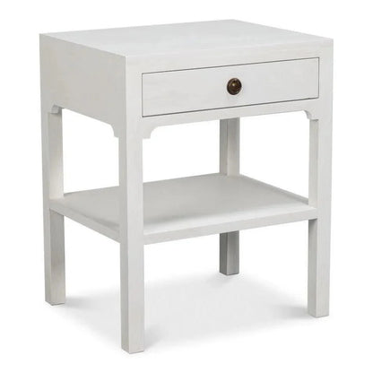 Sarreid Windy Wood White Rectangular Side Table Single Drawer