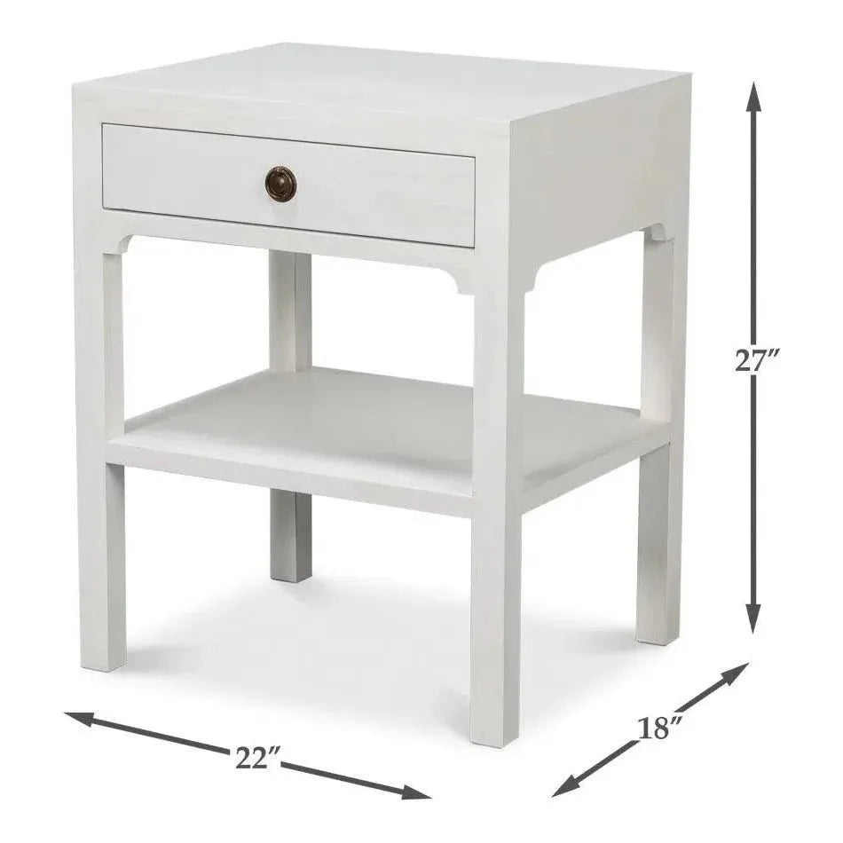 Sarreid Windy Wood White Rectangular Side Table Single Drawer