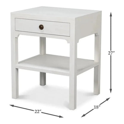 Sarreid Windy Wood White Rectangular Side Table Single Drawer