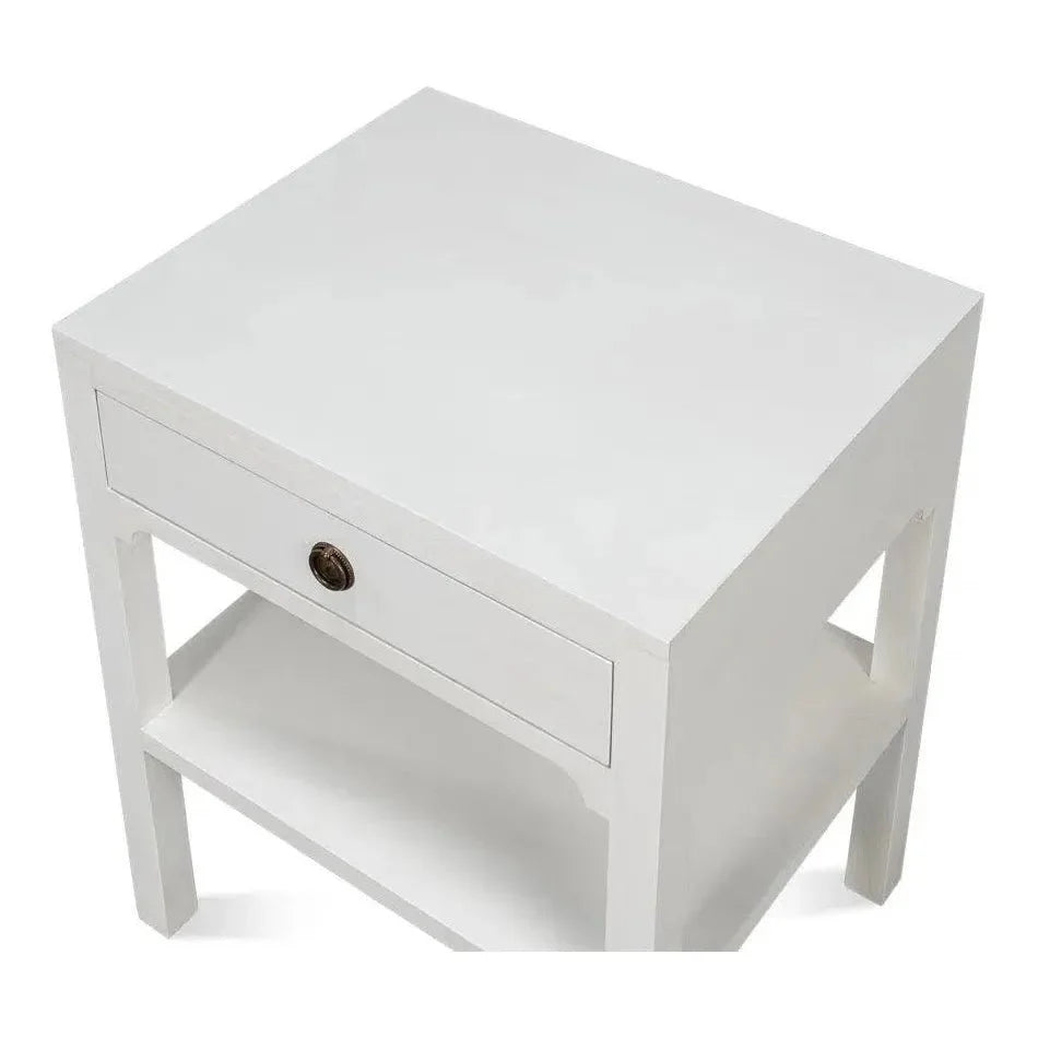 Sarreid Windy Wood White Rectangular Side Table Single Drawer