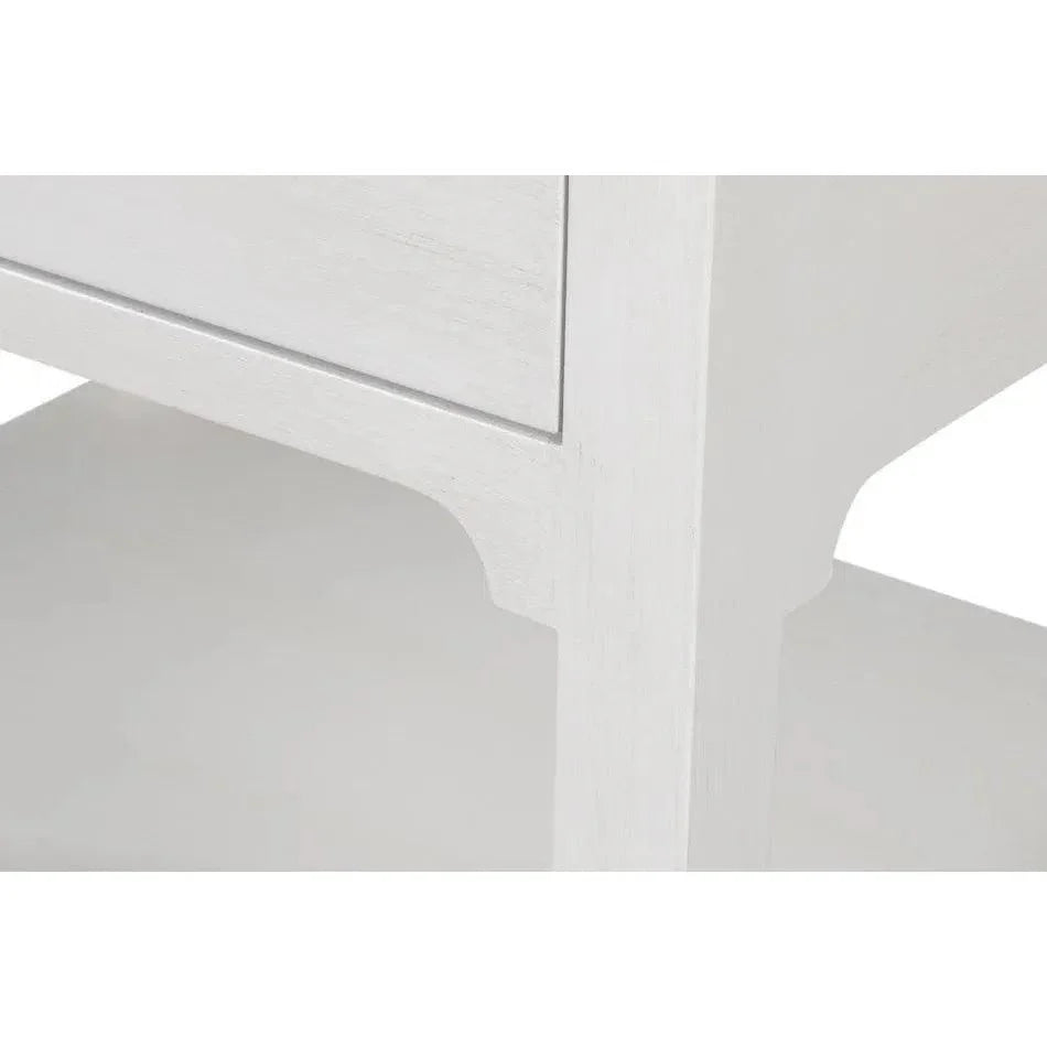 Sarreid Windy Wood White Rectangular Side Table Single Drawer