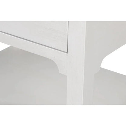 Sarreid Windy Wood White Rectangular Side Table Single Drawer
