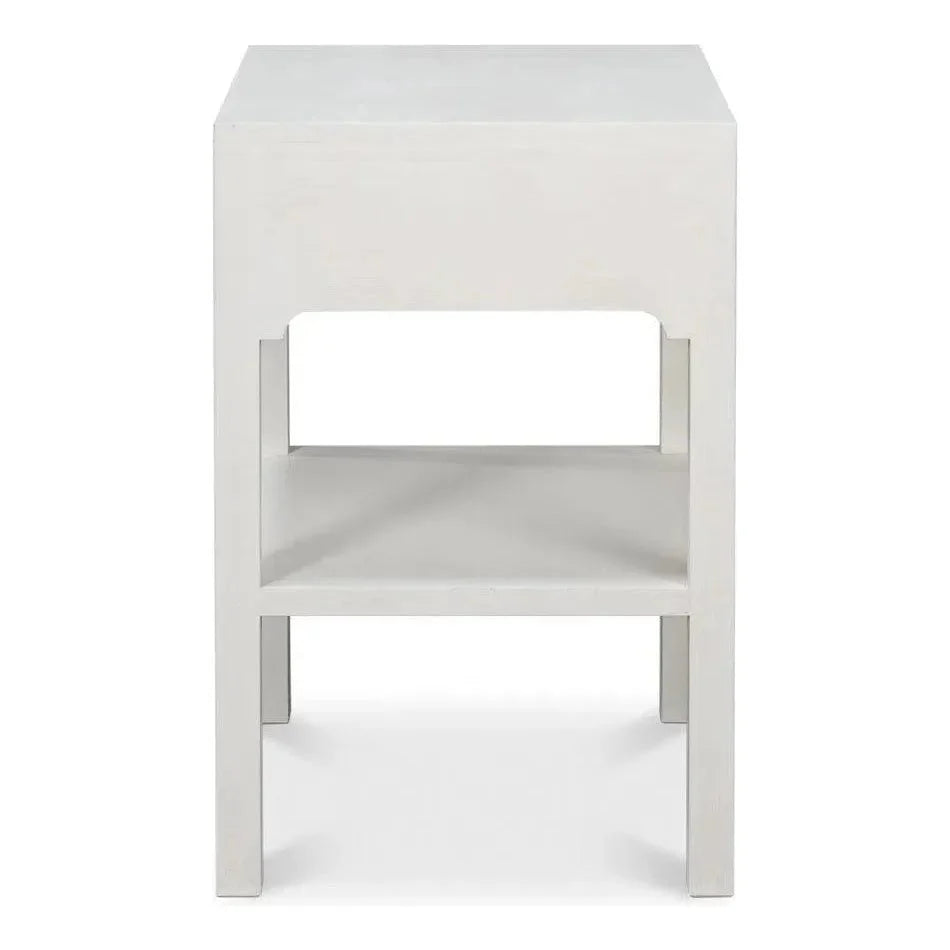 Sarreid Windy Wood White Rectangular Side Table Single Drawer