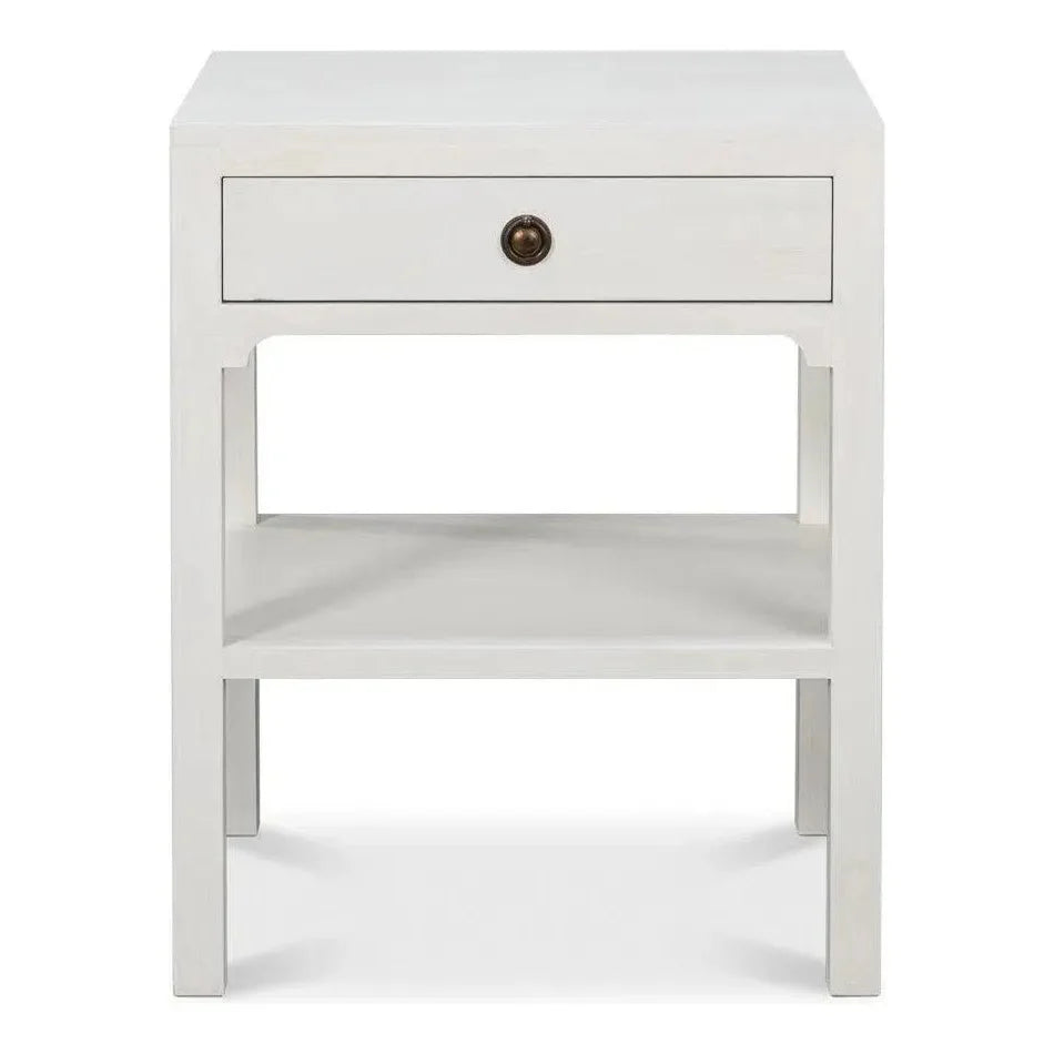 Sarreid Windy Wood White Rectangular Side Table Single Drawer