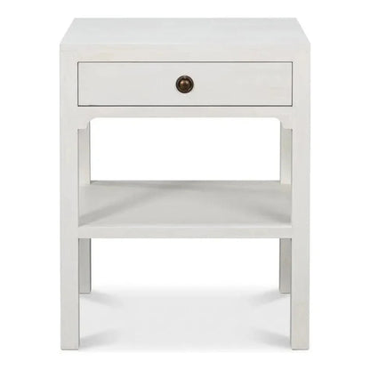 Sarreid Windy Wood White Rectangular Side Table Single Drawer