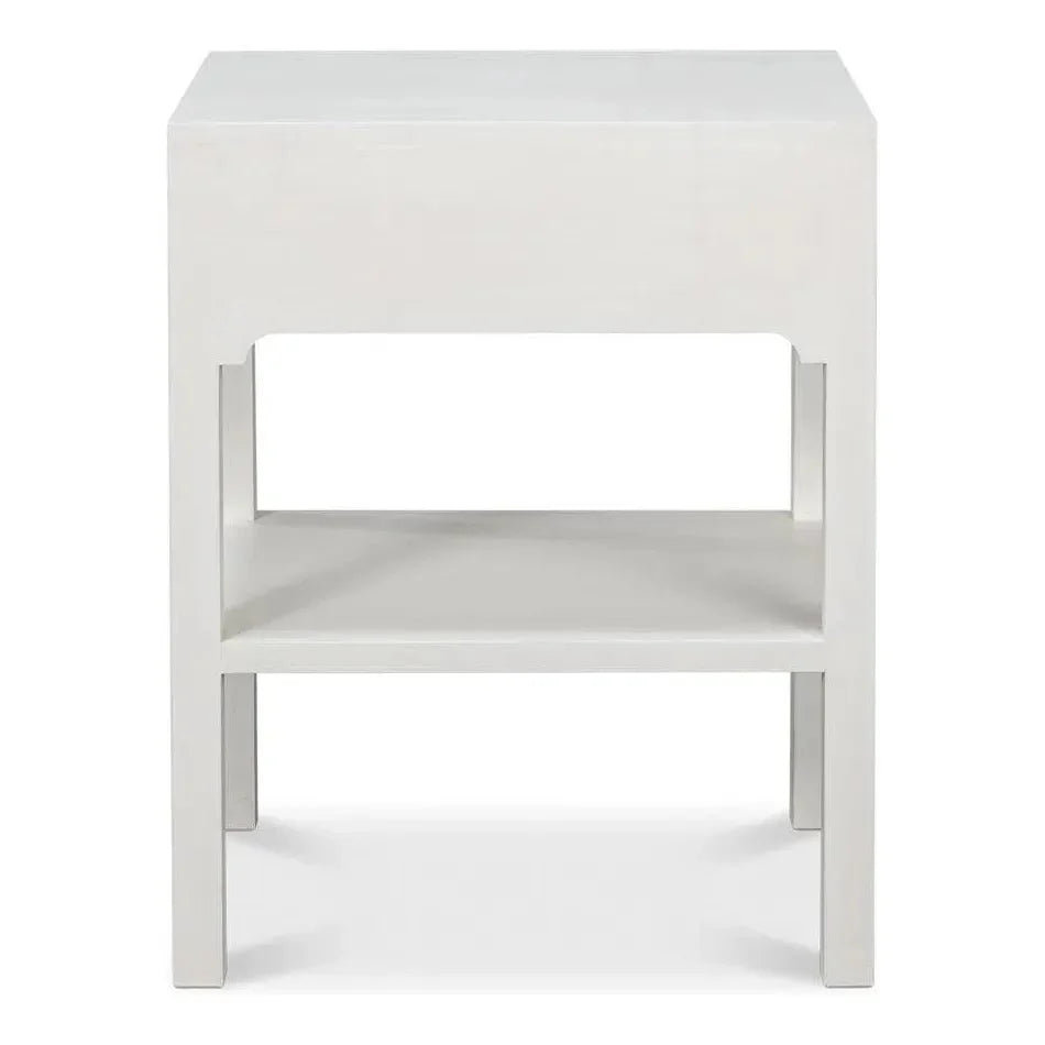 Sarreid Windy Wood White Rectangular Side Table Single Drawer