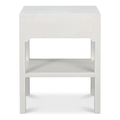 Sarreid Windy Wood White Rectangular Side Table Single Drawer