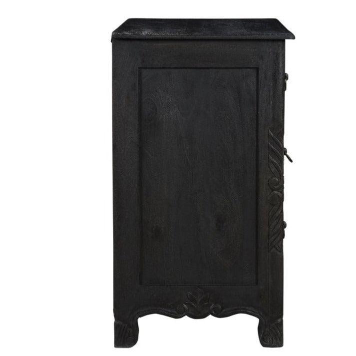 Wood Hand Carved Nightst 3 Drawers in Distressed Black - Sideboards and Things Brand_LOOMLAN Home, Color_Beige, Color_Gray, Features_Handmade, Features_Handmade/Handcarved, Features_Repurposed Materials, Features_With Drawers, Finish_Distressed, Hinges, Materials_Reclaimed Wood, Width_30-40