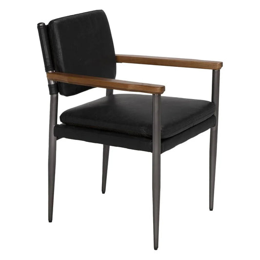 Noir Wooster Top-Grain Leather Dining Chair