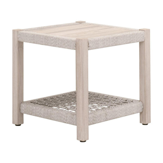 Wrap Outdoor Side Table With Storage Shelf - Sideboards and Things Brand_Essentials For Living, Color_Natural, Features_Indoor/Outdoor Use, Finish_Natural, Materials_Rope, OUTDOOR, Product Type_Outdoor Side Table, Shape_Square, Sustainable, Table Base_Wood, Table Top_Glass, Upholstery Type_Rope, Wood Species_Teak