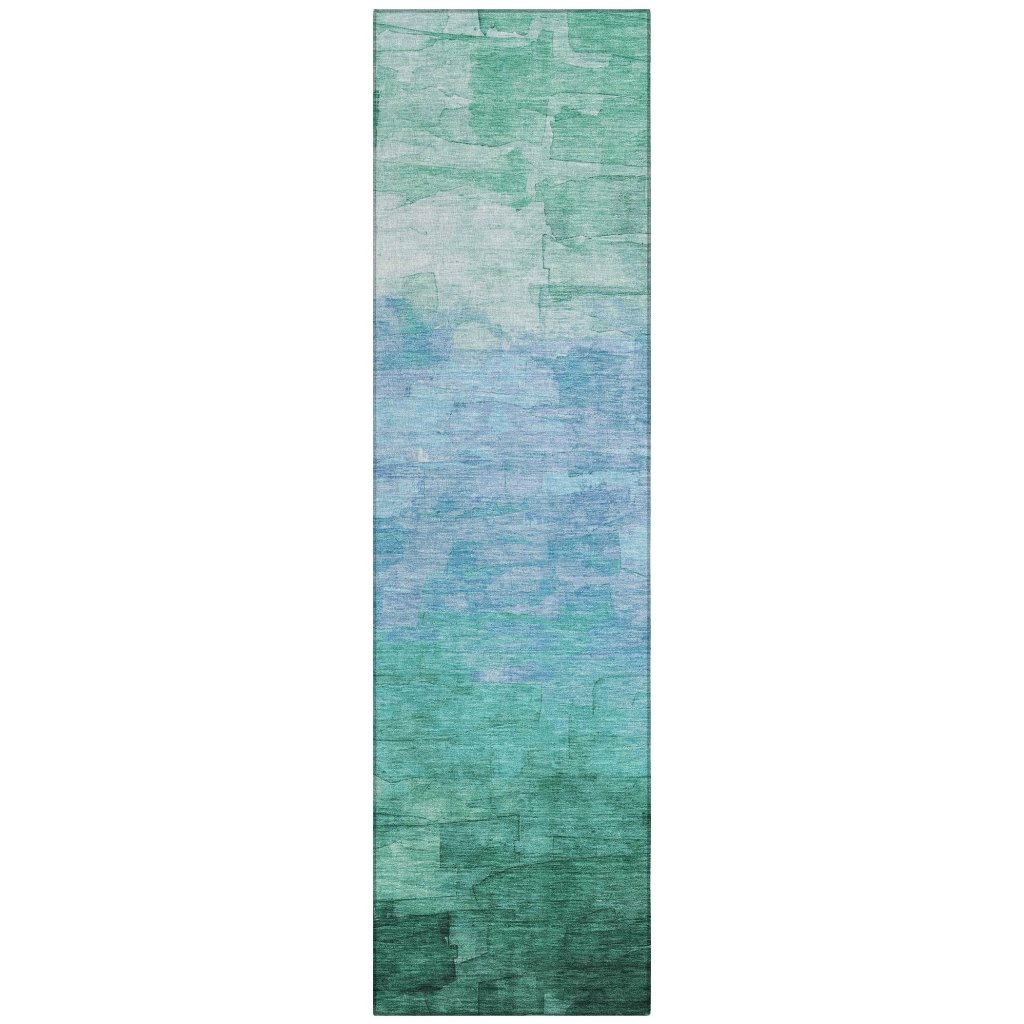 LOOMLAN Rugs Wyrnleaf Teal Washable Indoor-Outdoor Rug