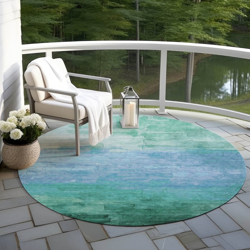 LOOMLAN Rugs Wyrnleaf Teal Washable Indoor-Outdoor Rug
