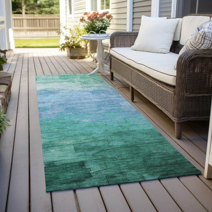 LOOMLAN Rugs Wyrnleaf Teal Washable Indoor-Outdoor Rug