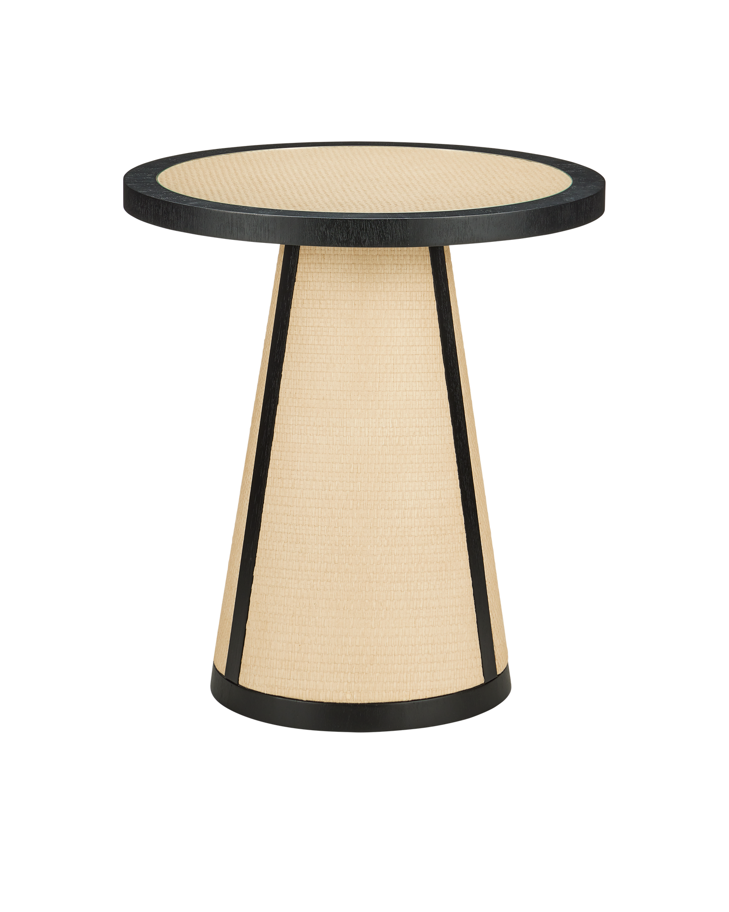 24 in. Deanna Wood and Raffia Ivory Round Accent Table