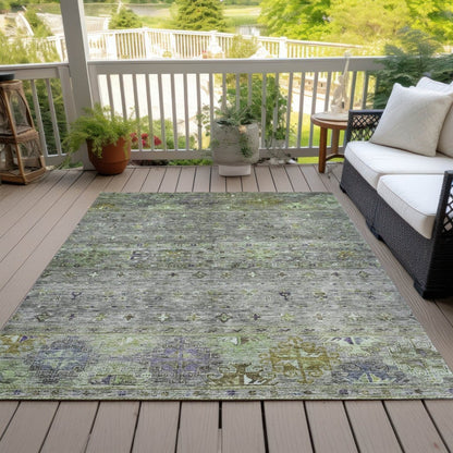 LOOMLAN Rugs Yaniqa Green Washable Indoor-Outdoor Rug