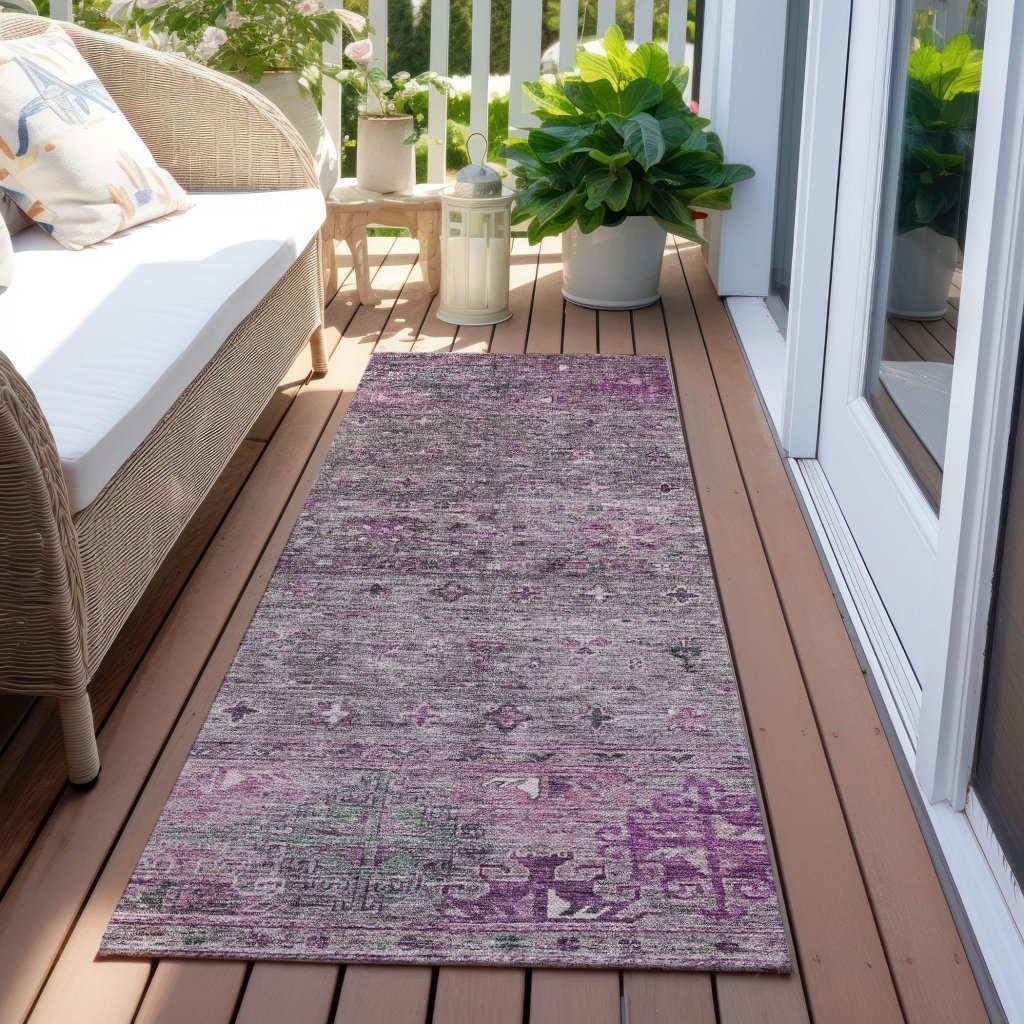 LOOMLAN Rugs Yaniqa Purple Washable Indoor-Outdoor Rug