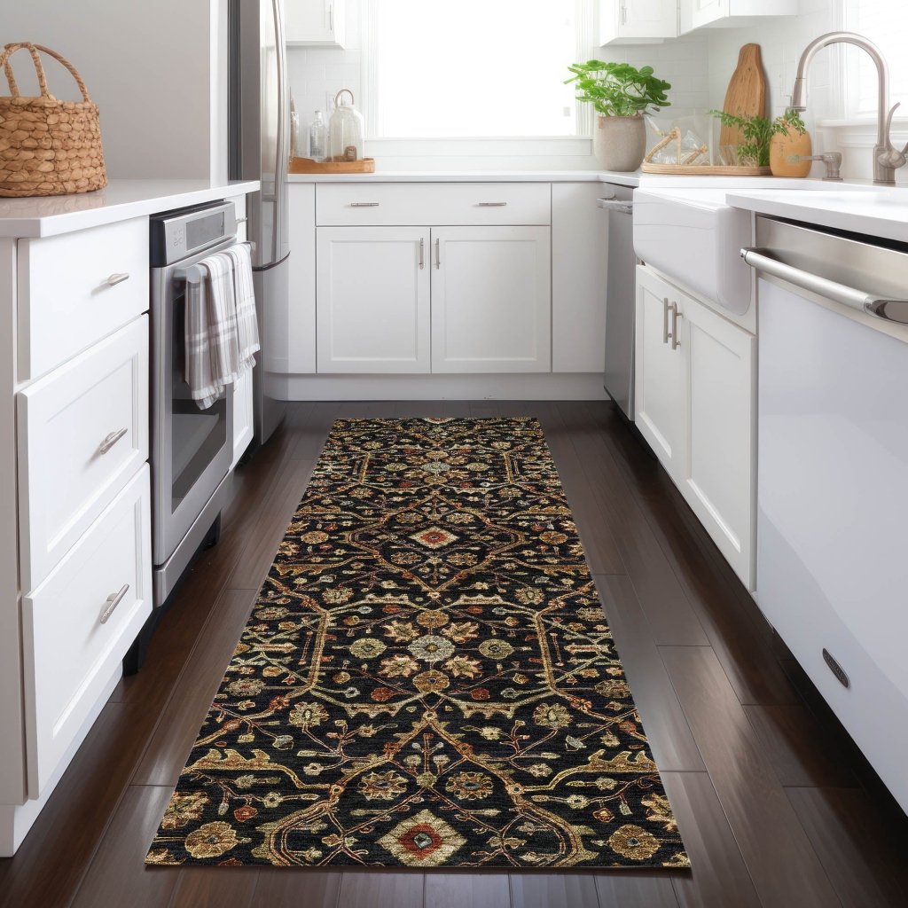 LOOMLAN Rugs Zara Black Washable Indoor-Outdoor Rug