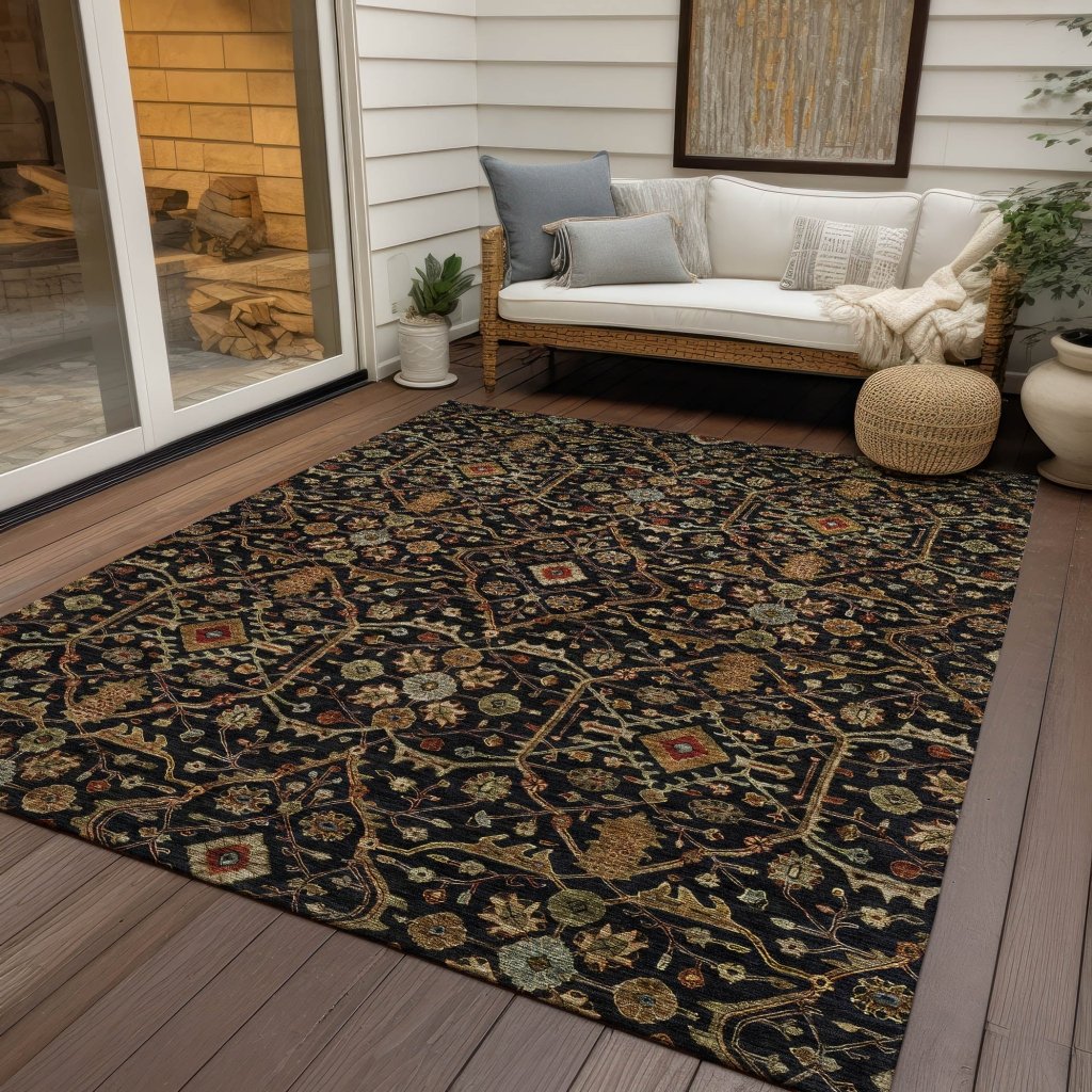 LOOMLAN Rugs Zara Black Washable Indoor-Outdoor Rug