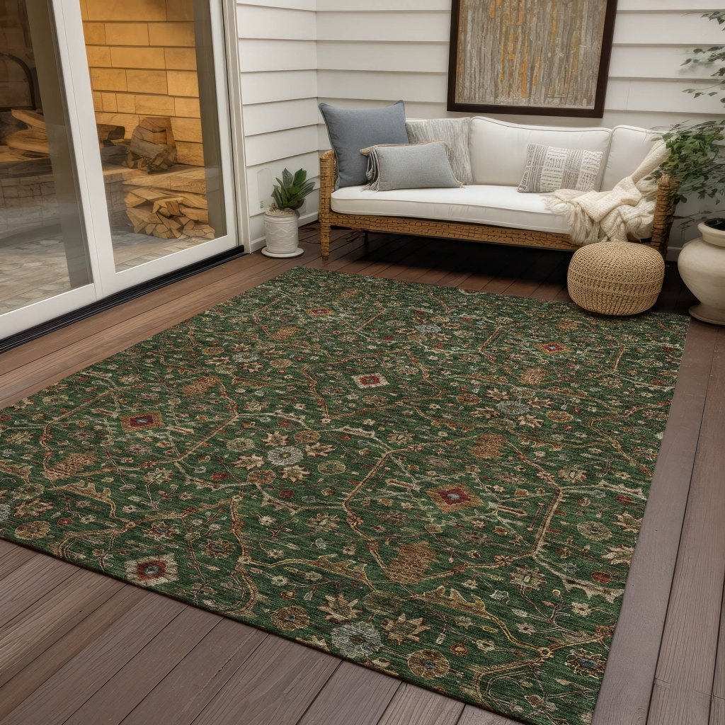 LOOMLAN Rugs Zara Green Washable Indoor-Outdoor Rug