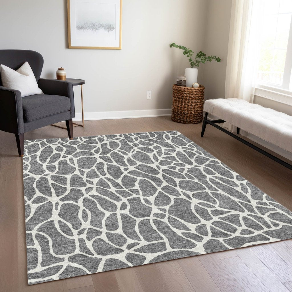 LOOMLAN Rugs Zarelia Gray Washable Indoor-Outdoor Rug
