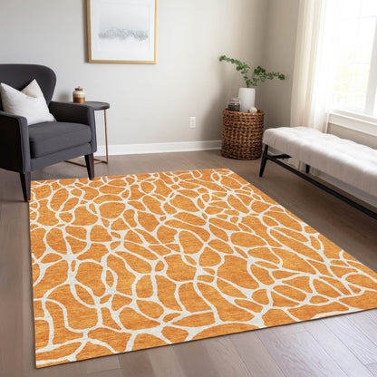 LOOMLAN Rugs Zarelia Orange Washable Indoor-Outdoor Rug