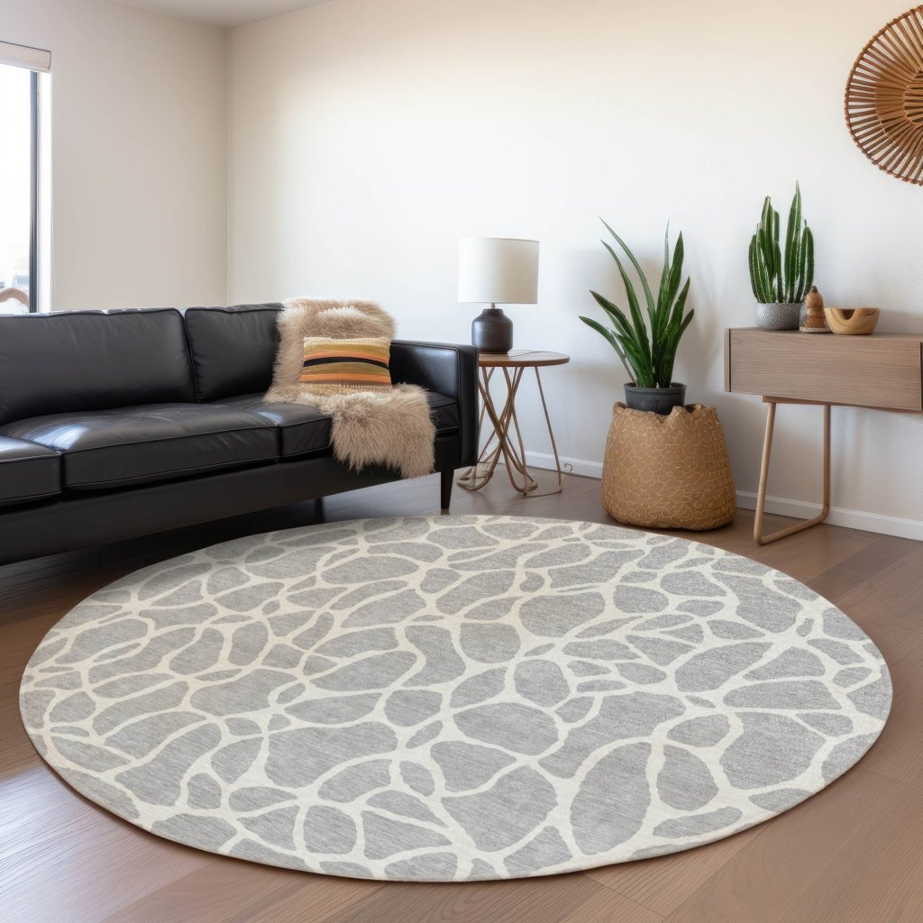 LOOMLAN Rugs Zarelia Silver Washable Indoor-Outdoor Rug