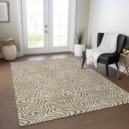 LOOMLAN Rugs Zena Beige Washable Indoor-Outdoor Rug